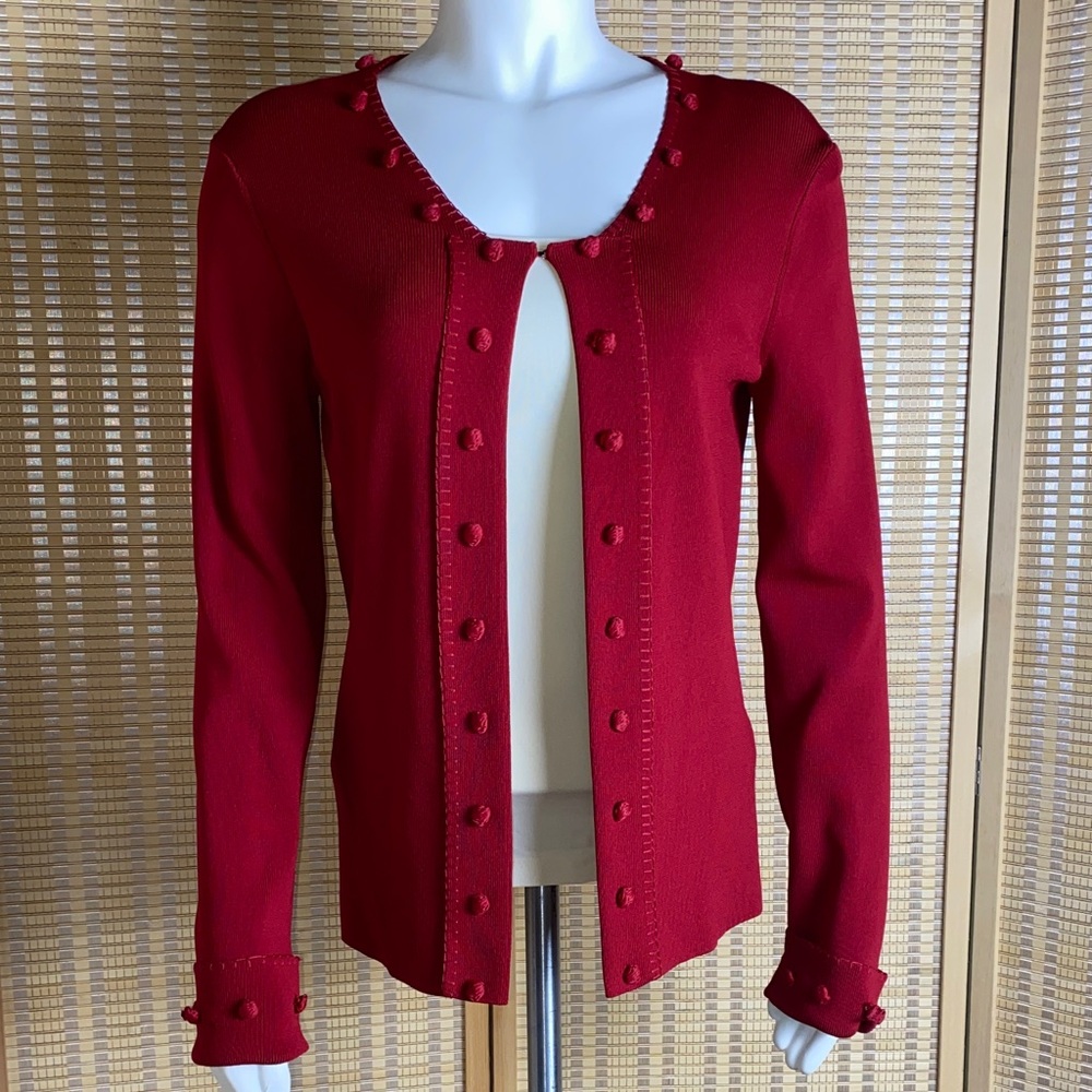 BCBGMaxazria Red Cardigan Sweater With Bobble Accent Long Sleeve Size Medium